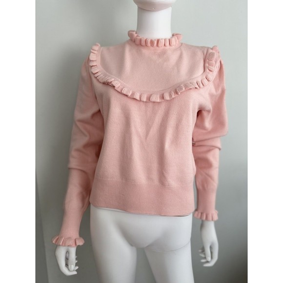 French Connection Pink Ultramarine Ruffle Trim Sweater Size Medium NEW $98 - Picture 9 of 10